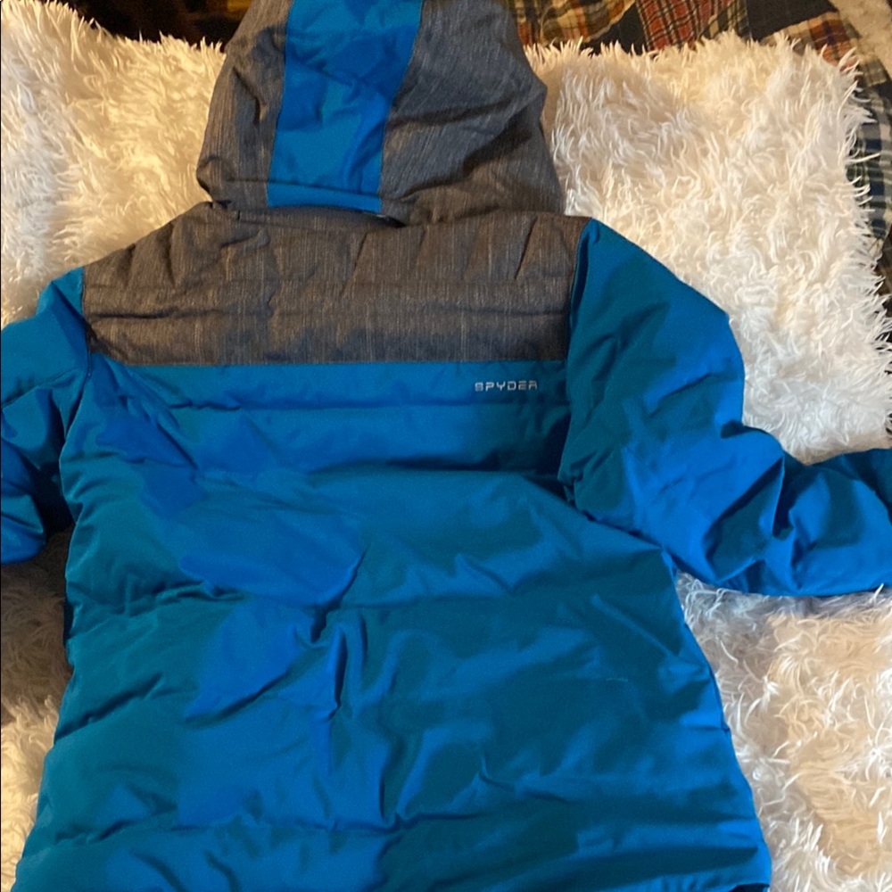Spyder ski jacket  Blue and Gray with detachable hood with Green Lining - Picture 4 of 4